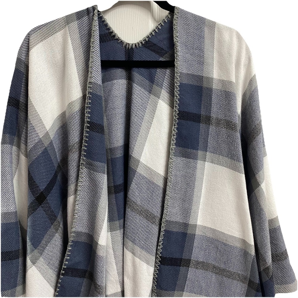 Just Cozy Scarf Shawl Wrap Poncho Open Front Blue/White/Black Plaid One size NWT